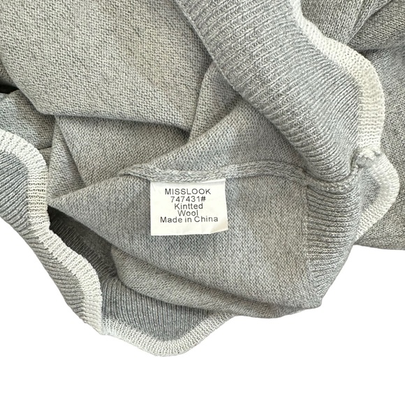 Knitted Wool Gray White Scalloped Neckline Pullover Sweater Misslook Medium - Picture 8 of 14